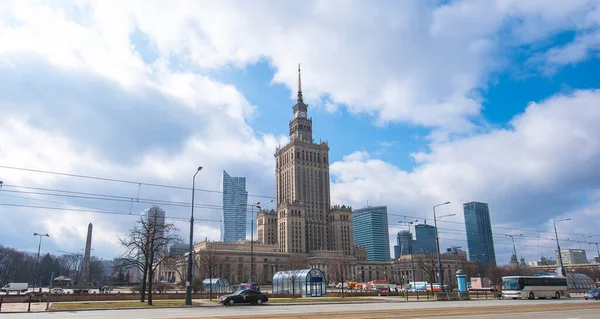 Varsovia Polonia Abril 2019 Palacio Cultura Ciencia Pkin Uno Los — Foto de Stock