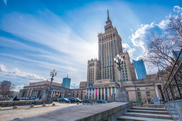 Varsovia Polonia Abril 2019 Palacio Cultura Ciencia Pkin Uno Los — Foto de Stock