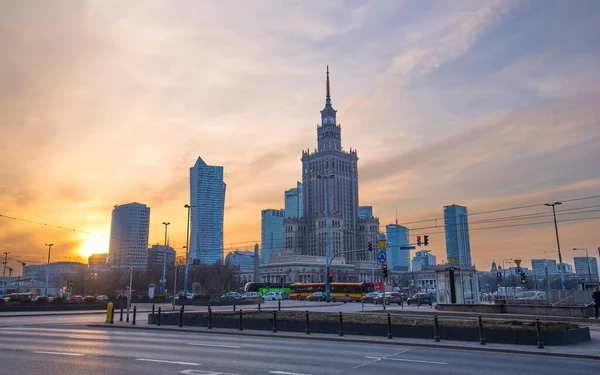 Warschau Polen Maart 2019 Panorama Bij Zonsondergang Skyline Van Warschau — Stockfoto