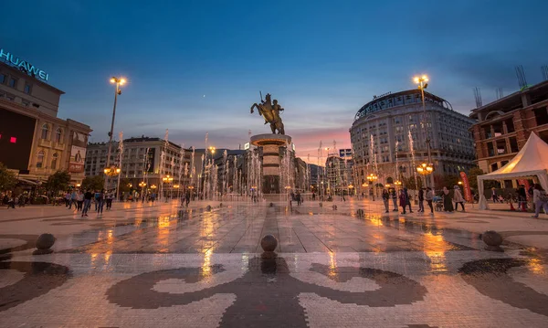 Skopje Macedonia Października 2019 Pomnik Aleksandra Wielkiego Makedonskiego Wojowników Falangi — Zdjęcie stockowe