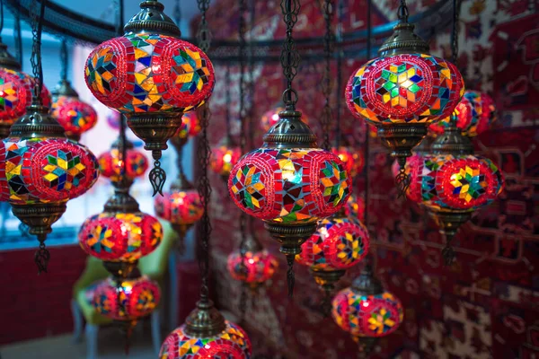 Amazing Traditional Handmade Turkish Lamps Souvenir Shop Mosaic Colored Glass — Stock Photo, Image