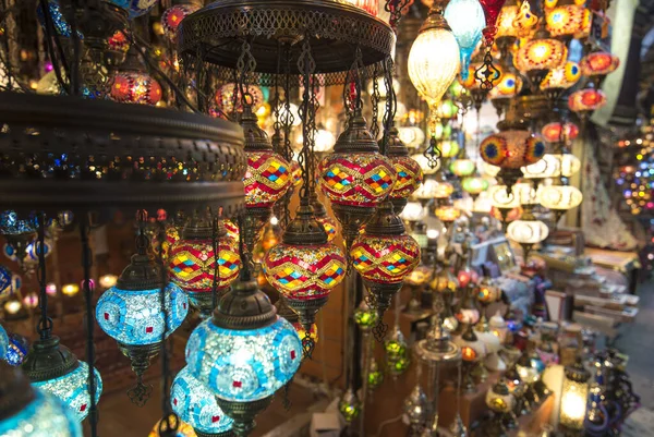 Amazing Traditional Handmade Turkish Lamps Souvenir Shop Mosaic Colored Glass — Stock Photo, Image