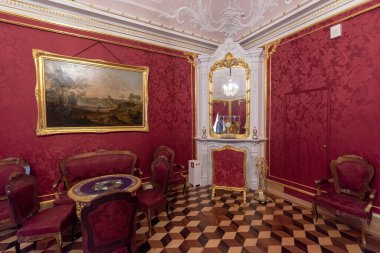 Lomonosov, Saint Petersburg. Rusya - 22.02.2020: Oranienbaum Sarayı İçişleri. Büyük Menshikov Sarayı. Menshikovskiy Dvorets, Kyaz Alexander Menshikov 'un evi.