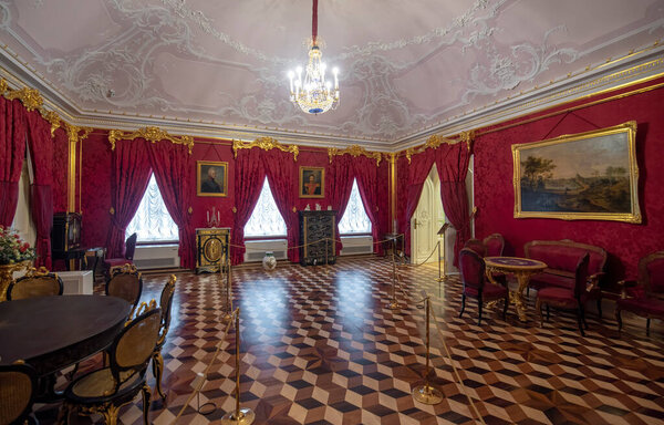 Lomonosov, Saint Petersburg. Russia - 22.02.2020: Interior of the Palace Oranienbaum. The big Menshikov Palace. Menshikovskiy Dvorets, the residence of knyaz Alexander Menshikov