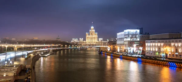 Moscú Rusia 2020 Vista Del Rascacielos Iluminado Stalin Edificio Del — Foto de Stock