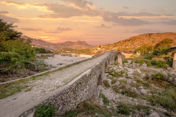 Panorama Pont Mesi Ura Mesit Mes Albanie Près Shkoder Vieux — Photo
