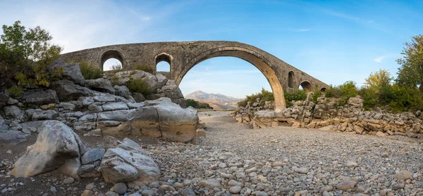 Panorama Mostu Mesi Ura Mesit Mes Albanii Niedaleko Shkoder Stary — Zdjęcie stockowe