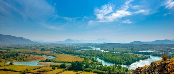 Aerial Panorama View Buna River Confluence Drin River Rozafa Castle — Stock Photo, Image