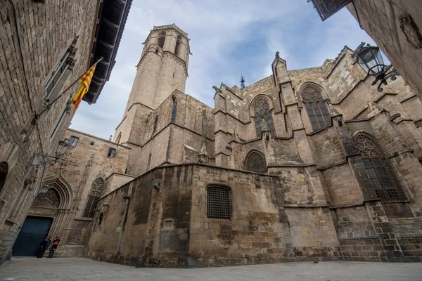 Barcelona Spanje Juni 2019 Zijaanzicht Van Prachtige Kathedraal Van Barcelona — Stockfoto