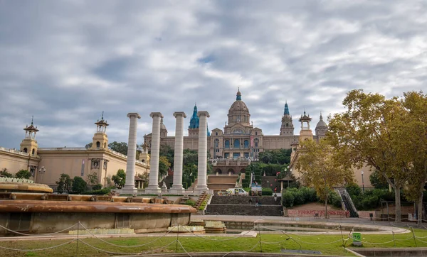 Barcelona Espanha Vista Plaza Espanya Palau Montjuich Museu Arte Nacional — Fotografia de Stock