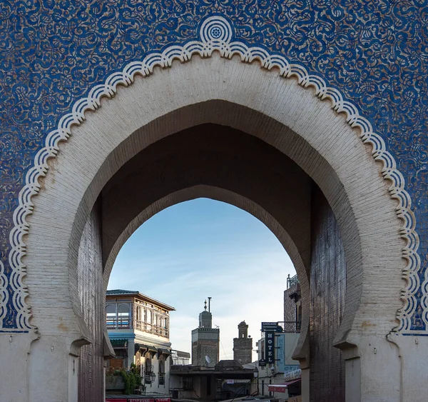 Fes Maroko Niebieska Brama Lub Bab Bou Jeloud Boujeloud Starym — Zdjęcie stockowe