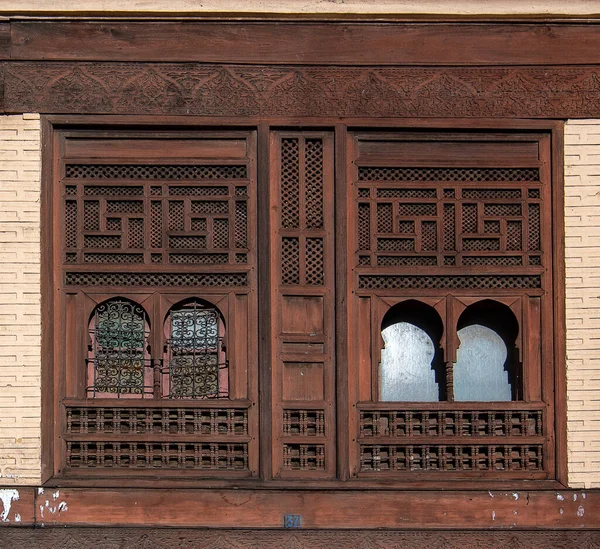 Мекнес Марокко Деревянные Окна Плитка Стены Пол Мозаики Традиционные Декоративные — стоковое фото