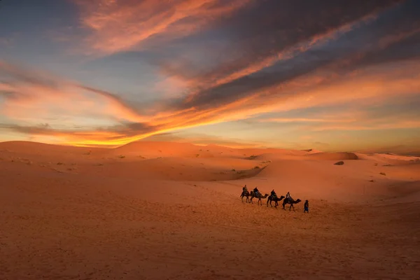 Дивовижний Захід Сонця Над Дюнами Ерг Чеббі Пустелі Сахара Поблизу — стокове фото