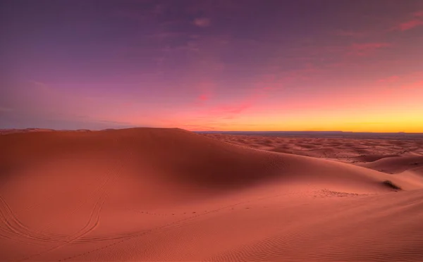 Sunset Panorama Desert Dunes Erg Chebbi Sahara Desert Merzouga Morocco — Stock Photo, Image