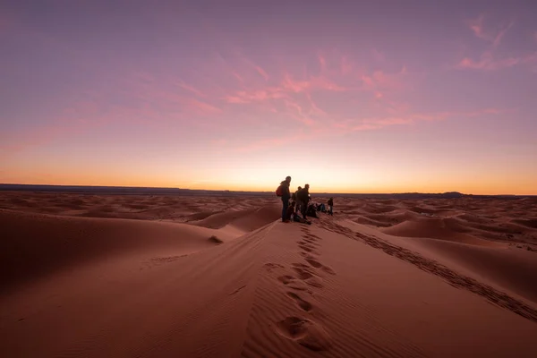 Sunset Panorama Desert Dunes Erg Chebbi Sahara Desert Merzouga Morocco — Stock Photo, Image
