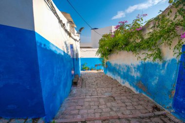 Rabat, Fas. Udayas Kasbah (Kasbah des Oudaias) antik kalesi, UNESCO Dünya Mirası Statüsü ve turistler arasında çok ünlü bir yer.