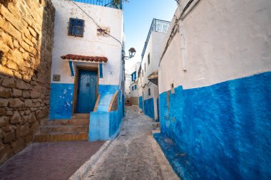 Rabat, Fas. Udayas Kasbah (Kasbah des Oudaias) antik kalesi, UNESCO Dünya Mirası Statüsü ve turistler arasında çok ünlü bir yer.