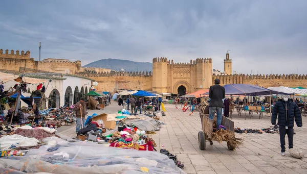 Fes Marocco Dicembre 2019 Mercato Persone Fuori Bab Chorfa Porta — Foto Stock