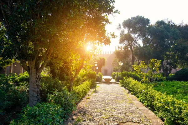 Blick Auf Die Andalusischen Gärten Der Kasbah Der Antiken Festung — Stockfoto