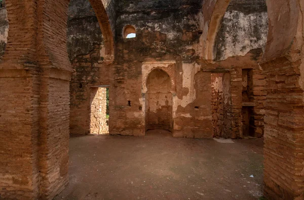 Old Ruins and Arches of Chellah or Sala Colonia is a medieval fortified necropolis located in Rabat capital city, Morocco. D\'Abu Al-Hassan mausoleum. Park full of old ruins and history. Unesco site