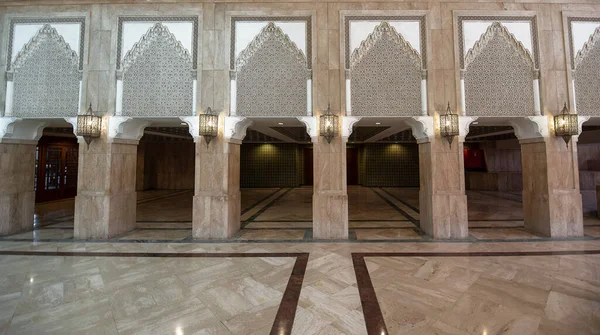Casablanca Morocco 2020 Hassan Mosque Interior Corridor Columns Arabic Arches — Stock Photo, Image