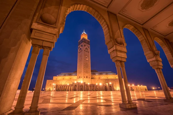 Casablanca Marocco Moschea Hassan Notte Più Grande Moschea Del Marocco — Foto Stock