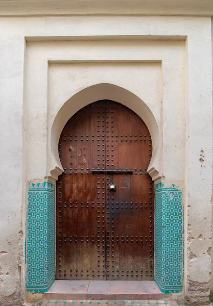 Traditional Moroccan Style Design Ancient Wooden Entry Door Old Medina — Stock Photo, Image