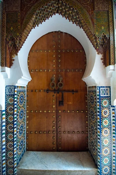 Традиційний Марокканський Стиль Старовинних Дерев Яних Вхідних Дверей Старій Медіні — стокове фото