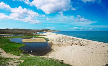 Veleka plajı, Sinemorets, Bulgaristan. Burası Veleka nehrinin sularının Karadeniz ile buluştuğu yer..
