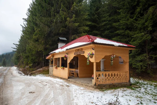 Dospat Bulgaristan Aralık 2019 Dağın Önünde Dinlenme Evi Çatıları Etrafları — Stok fotoğraf