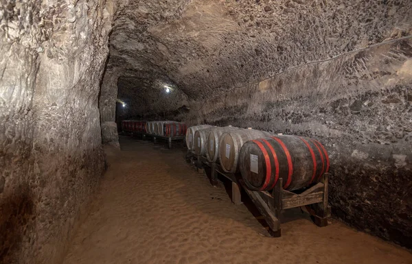 Melnik Bulharsko 2020 Podzemní Vinařství Sudy Vína Kordopulově Dům Tradiční — Stock fotografie