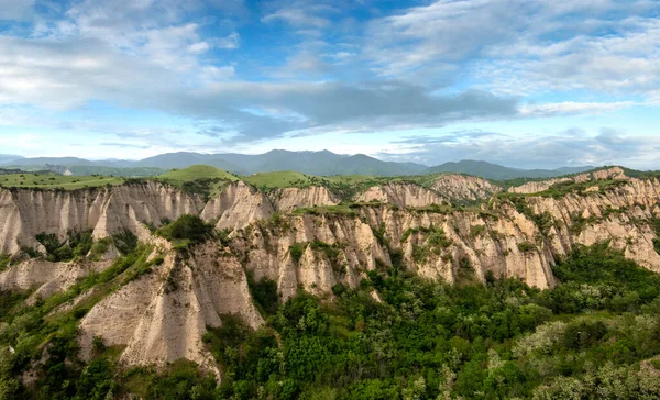 Panorama Delle Piramidi Sabbia Melnik Bulgaria Bellissimo Paesaggio Montano Primavera — Foto Stock