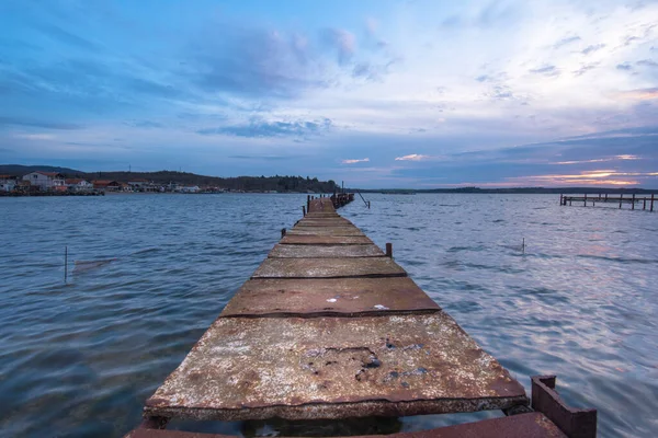 Old Rusty Bridge Lake Sunset Bourgas Bulgaria Summer Landscape Beautiful — Stock Photo, Image