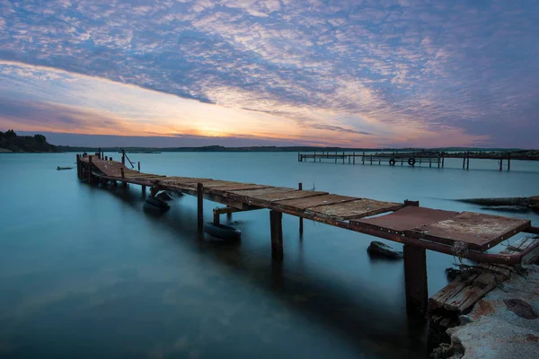 Old Rusty Bridge Lake Sunset Bourgas Bulgaria Summer Landscape Beautiful — Stock Photo, Image