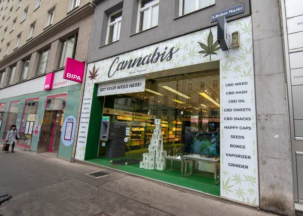 Vienna Austria 2020 Sklep Lub Sklep Marihuany Cbd Centrum Wiednia — Zdjęcie stockowe