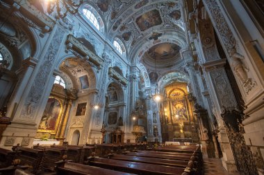 VIENNA, AUSTRIA - 29.01.2020: Dominik Kilisesi 'nin İçi. St. Maria Rotunda Kilisesi olarak da bilinir, 1631-1634 yılları arasında erken Barok tarzında inşa edilmiştir..