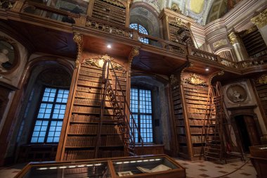 Viyana, Avusturya - 29.01.2020: Hofburg Sarayı 'nın Neue Burg Kanadı' nda bulunan Avusturya Ulusal Kütüphanesi. Devlet Binası ya da Prunksaal. Osterreichische Ulusal Kitap