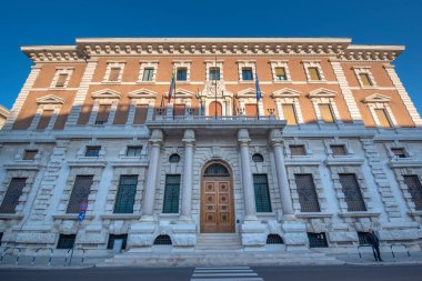 Bari, Puglia, İtalya - 23 Şubat 2019: Ulusal Bankası 'nın inşaatı - Bari' nin merkezinde Banca d 'Italia. Başkent Bari 'nin ve Apulia bölgesinin başkenti.