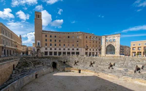 Lecce Puglia Italy March 2019 Panoramic View Roman Amphitheater Anfiteatro — Stock Photo, Image