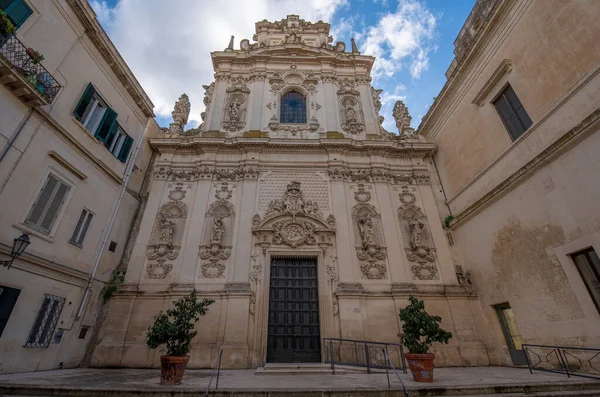 Fachada Iglesia Chiesa Maria Del Carmine Antigua Ciudad Barroca Lecce —  Fotos de Stock