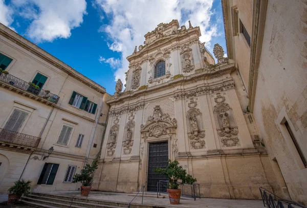 Fachada Iglesia Chiesa Maria Del Carmine Antigua Ciudad Barroca Lecce — Foto de Stock