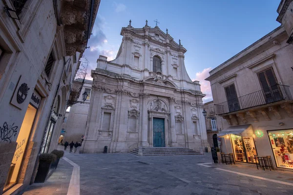 Lecce Puglia Italia Marzo 2019 Fachada Antigua Iglesia Barroca Santa — Foto de Stock