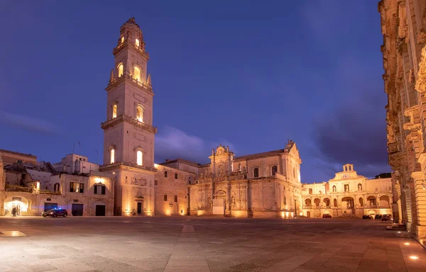 Panorama Piazza Del Duomo Lecce Puglia Italia Campanile Tower Virgin — Foto de Stock