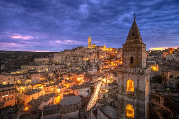 Matera Basilicata Italy Dawn Sunset Old Town Sassi Matera European — Stock Photo, Image