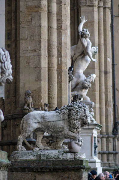 Florence Italy November 2019 Medici Lion Vacca 1598 Loggia Dei — 图库照片