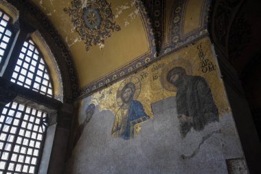 İSTANBUL TURKEY: 08 Nisan 2019: Ayasofya Sofya (Ayasofya olarak da bilinir) iç mimari, ünlü Bizans simgesi ve dünya harikası