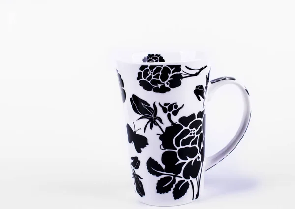 Ρίξτε Μαύρο Πίνουν Τσάι Σκεύη Ποτό Φλιτζάνι Καφέ Πορσελάνη Λευκή — Φωτογραφία Αρχείου