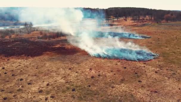 Widok z góry ziemi, spalanie przy drodze — Wideo stockowe