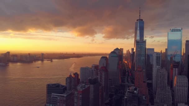 Hudsen Blick Von Oben Auf Den Sonnenuntergang Von New York — Stockvideo