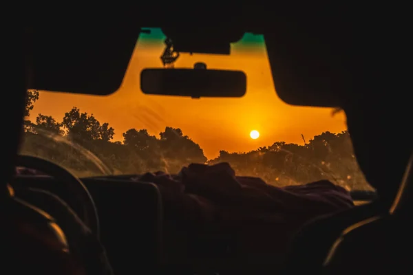 Beautiful Sunset Dirty Windshield While Driving Burkina Faso — Stock Photo, Image